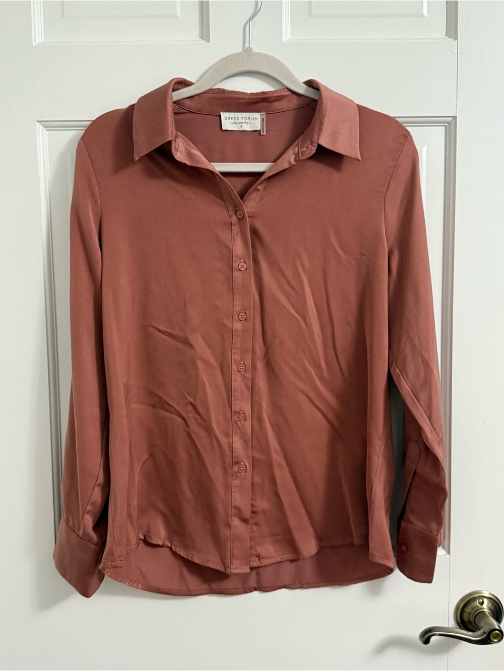 Dress Forum Dusty Rose Button-Front Satin Blouse